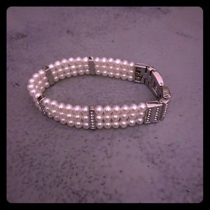 vintage • pearl & crystal triple strand bracelet